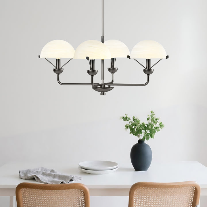 Glimmer 4-Light 28"W Modern/Traditional Chandelier With Black/Gold Metal,Feature Glass/Metal Shade For Dining Room Or Kitchen Island #29033