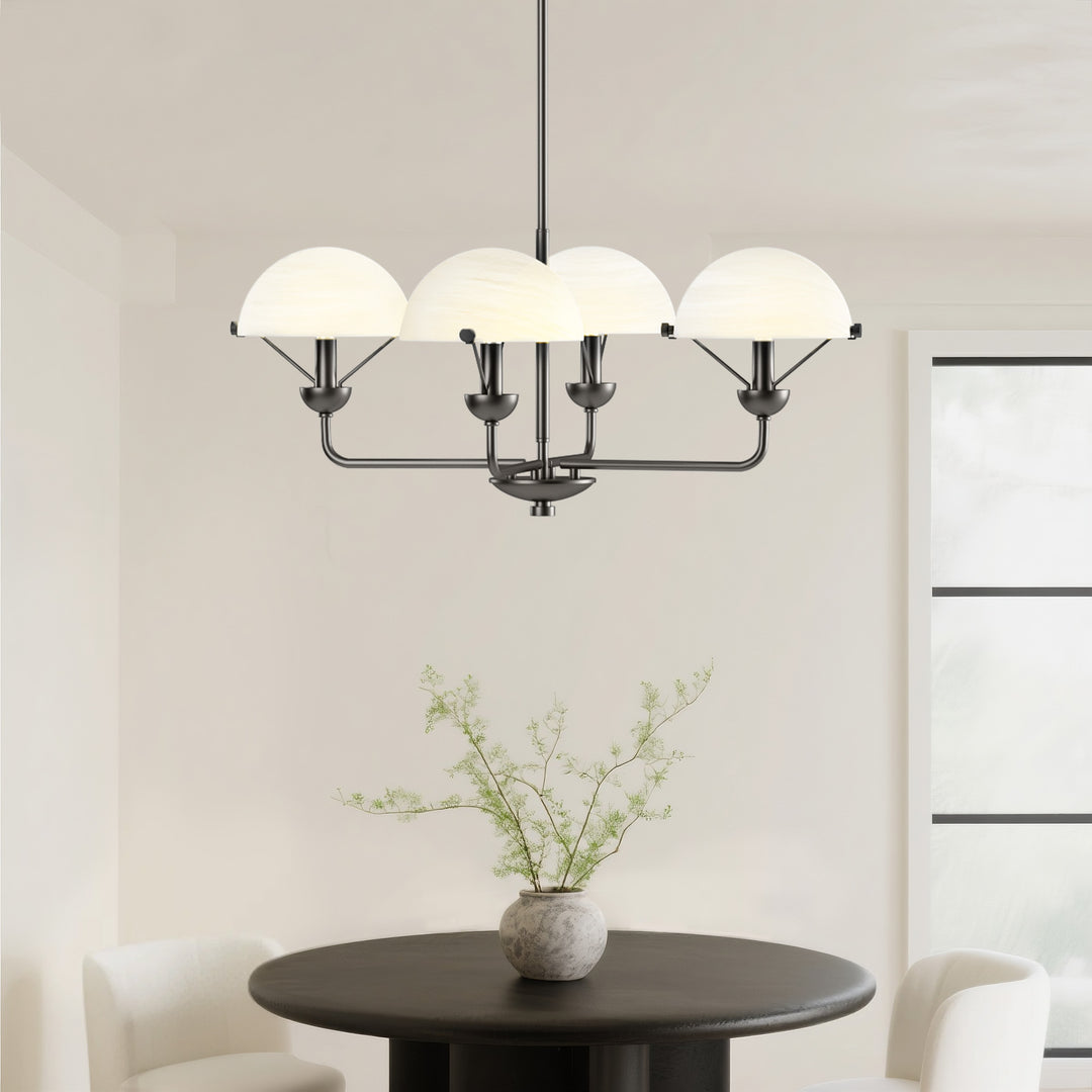 Glimmer 4-Light 28"W Modern/Traditional Chandelier With Black/Gold Metal,Feature Glass/Metal Shade For Dining Room Or Kitchen Island #29033