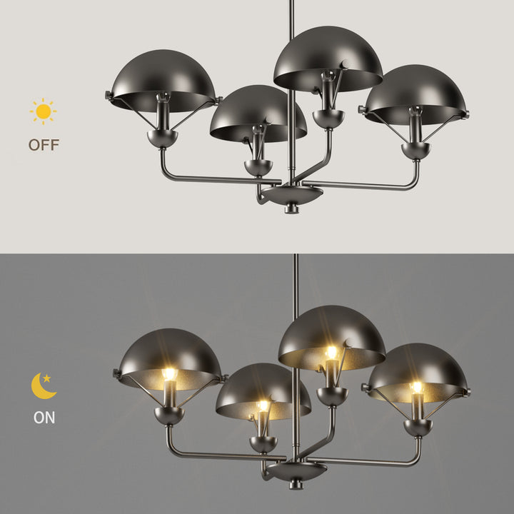 Glimmer 4-Light 28"W Modern/Traditional Chandelier With Black/Gold Metal,Feature Glass/Metal Shade For Dining Room Or Kitchen Island #29033