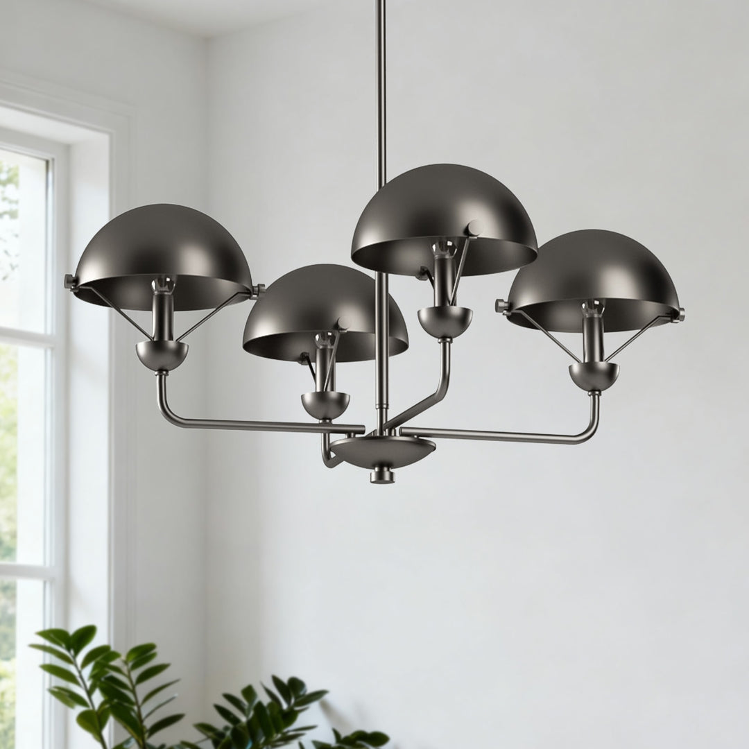 Glimmer 4-Light 28"W Modern/Traditional Chandelier With Black/Gold Metal,Feature Glass/Metal Shade For Dining Room Or Kitchen Island #29033