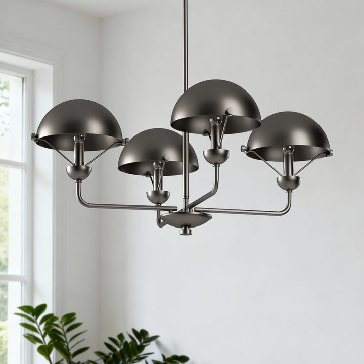 Glimmer 4-Light 28"W Modern/Traditional Chandelier With Black/Gold Metal,Feature Glass/Metal Shade For Dining Room Or Kitchen Island #29033