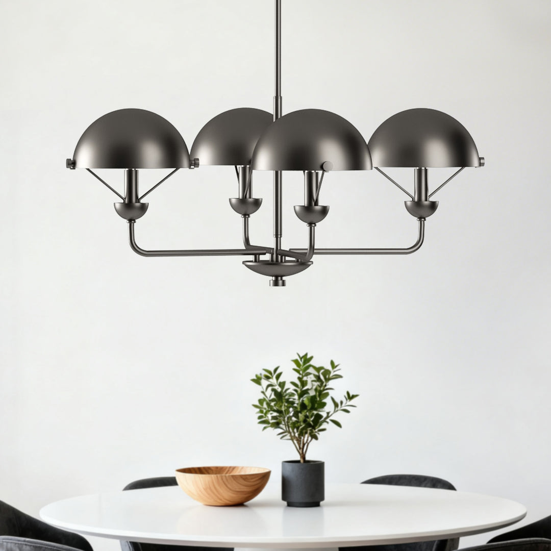 Glimmer 4-Light 28"W Modern/Traditional Chandelier With Black/Gold Metal,Feature Glass/Metal Shade For Dining Room Or Kitchen Island #29033