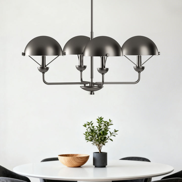 Glimmer 4-Light 28"W Modern/Traditional Chandelier With Black/Gold Metal,Feature Glass/Metal Shade For Dining Room Or Kitchen Island #29033