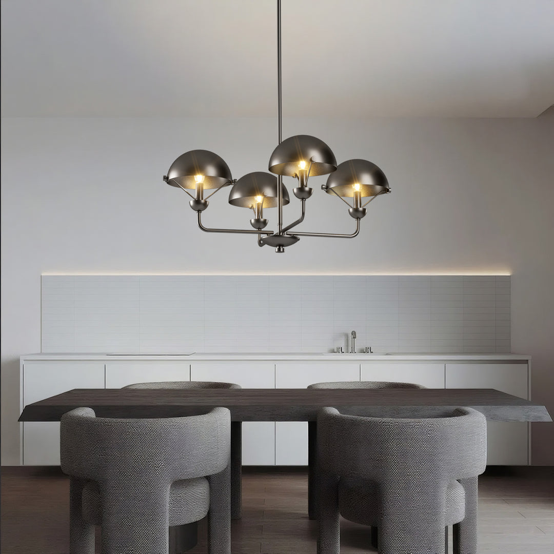 Glimmer 4-Light 28"W Modern/Traditional Chandelier With Black/Gold Metal,Feature Glass/Metal Shade For Dining Room Or Kitchen Island #29033