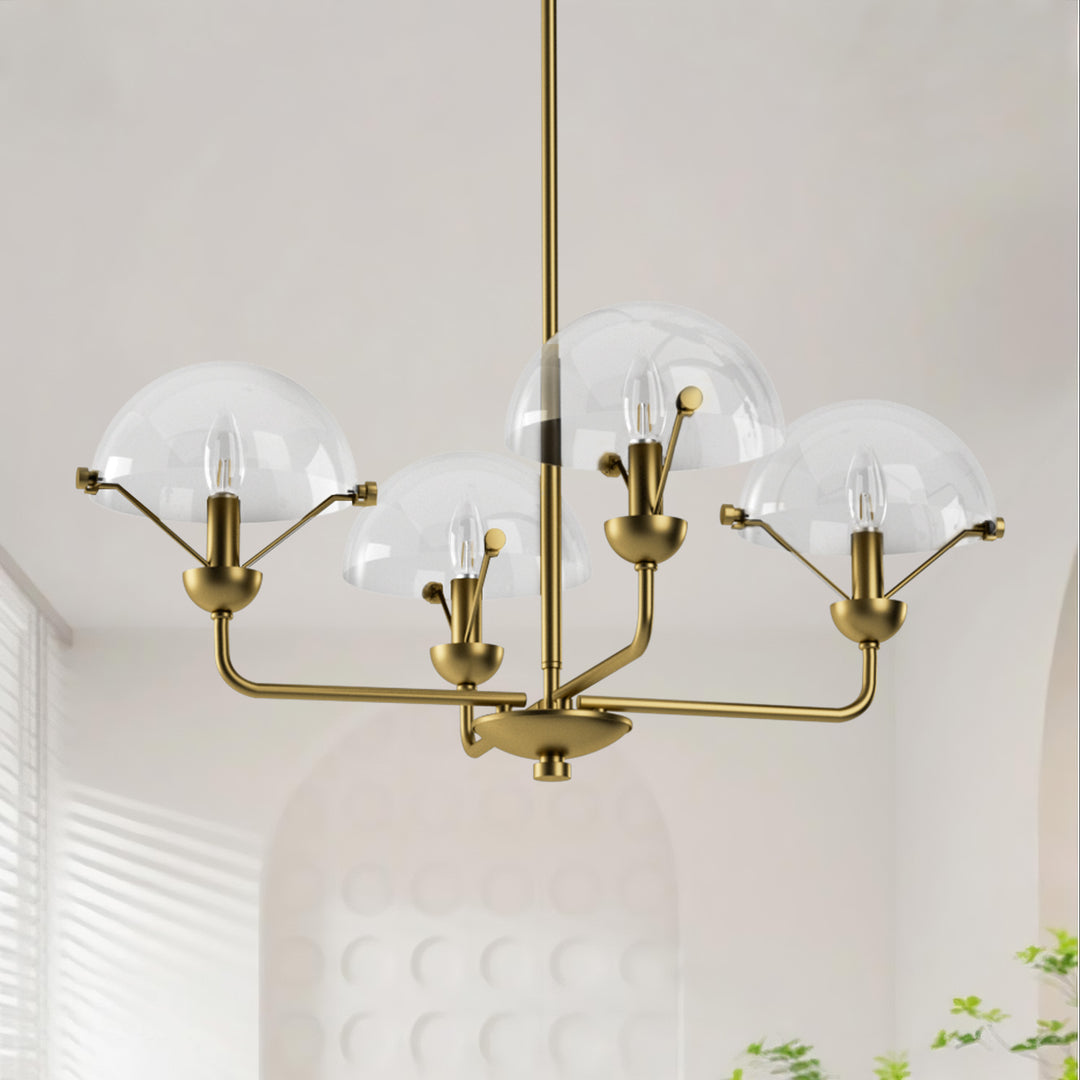 Glimmer 4-Light 28"W Modern/Traditional Chandelier With Black/Gold Metal,Feature Glass/Metal Shade For Dining Room Or Kitchen Island #29033