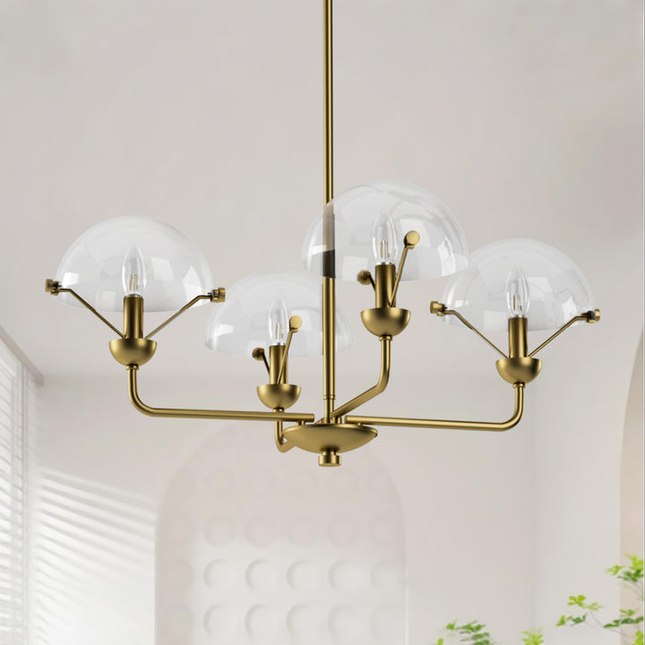 Glimmer 4-Light 28"W Modern/Traditional Chandelier With Black/Gold Metal,Feature Glass/Metal Shade For Dining Room Or Kitchen Island #29033