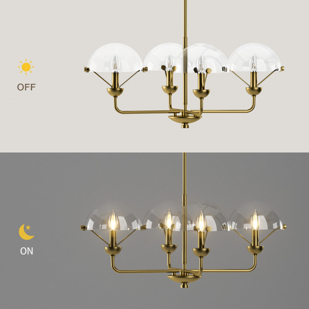 Glimmer 4-Light 28"W Modern/Traditional Chandelier With Black/Gold Metal,Feature Glass/Metal Shade For Dining Room Or Kitchen Island #29033