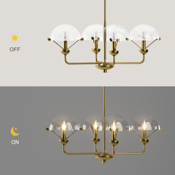 Glimmer 4-Light 28"W Modern/Traditional Chandelier With Black/Gold Metal,Feature Glass/Metal Shade For Dining Room Or Kitchen Island #29033
