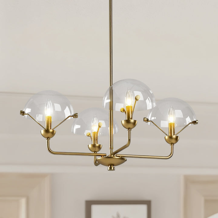 Glimmer 4-Light 28"W Modern/Traditional Chandelier With Black/Gold Metal,Feature Glass/Metal Shade For Dining Room Or Kitchen Island #29033