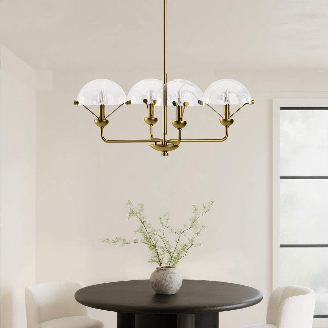 Glimmer 4-Light 28"W Modern/Traditional Chandelier With Black/Gold Metal,Feature Glass/Metal Shade For Dining Room Or Kitchen Island #29033