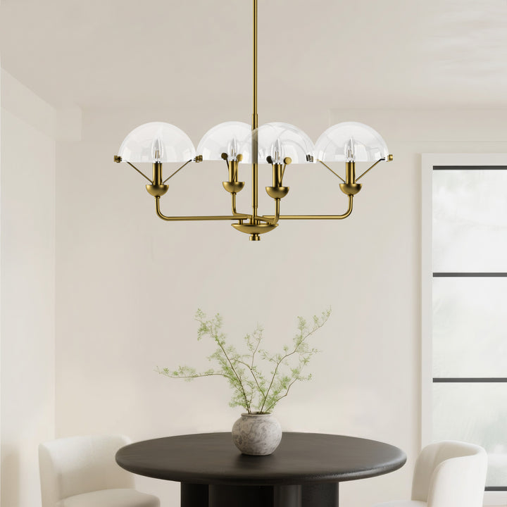 Glimmer 4-Light 28"W Modern/Traditional Chandelier With Black/Gold Metal,Feature Glass/Metal Shade For Dining Room Or Kitchen Island #29033