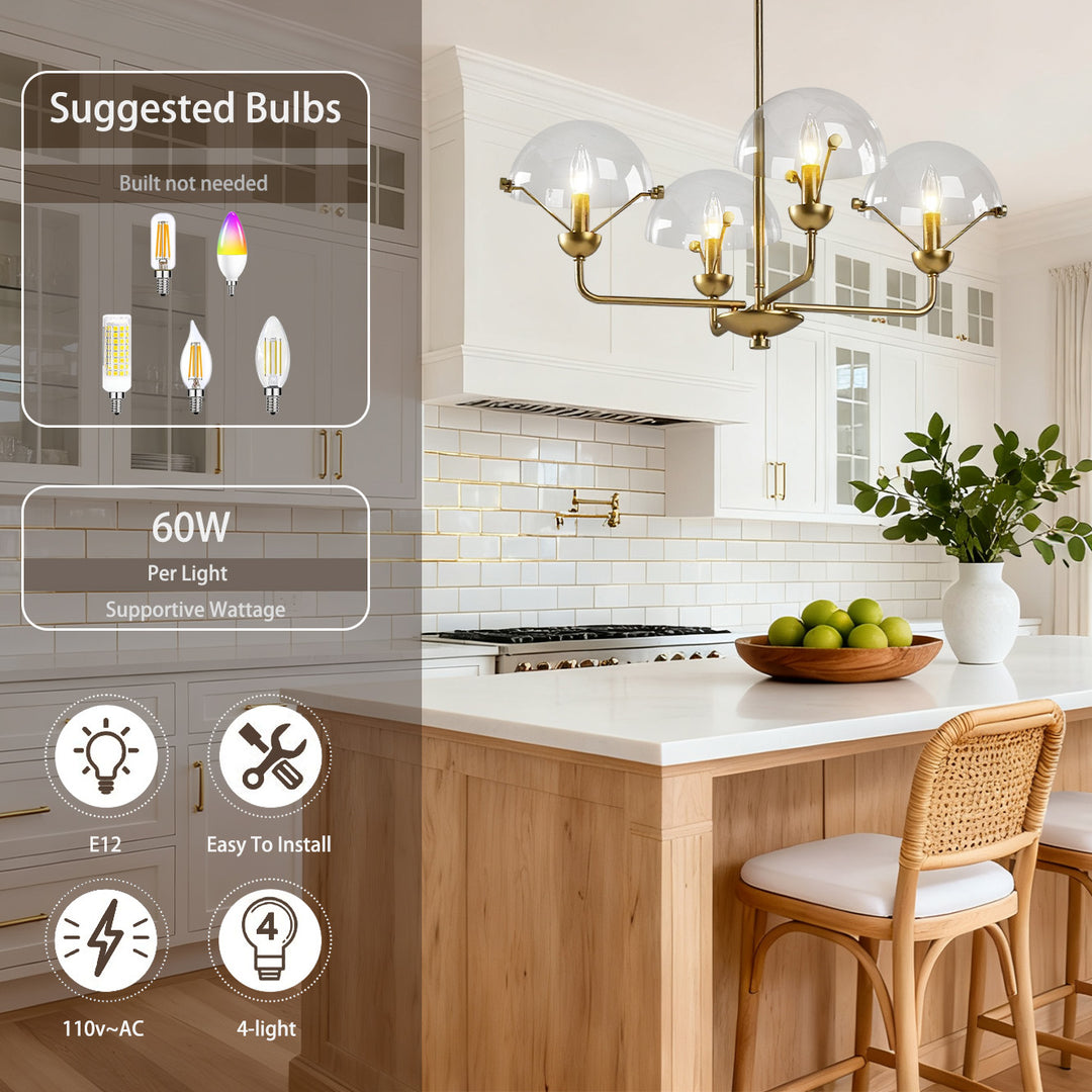 Glimmer 4-Light 28"W Modern/Traditional Chandelier With Black/Gold Metal,Feature Glass/Metal Shade For Dining Room Or Kitchen Island #29033