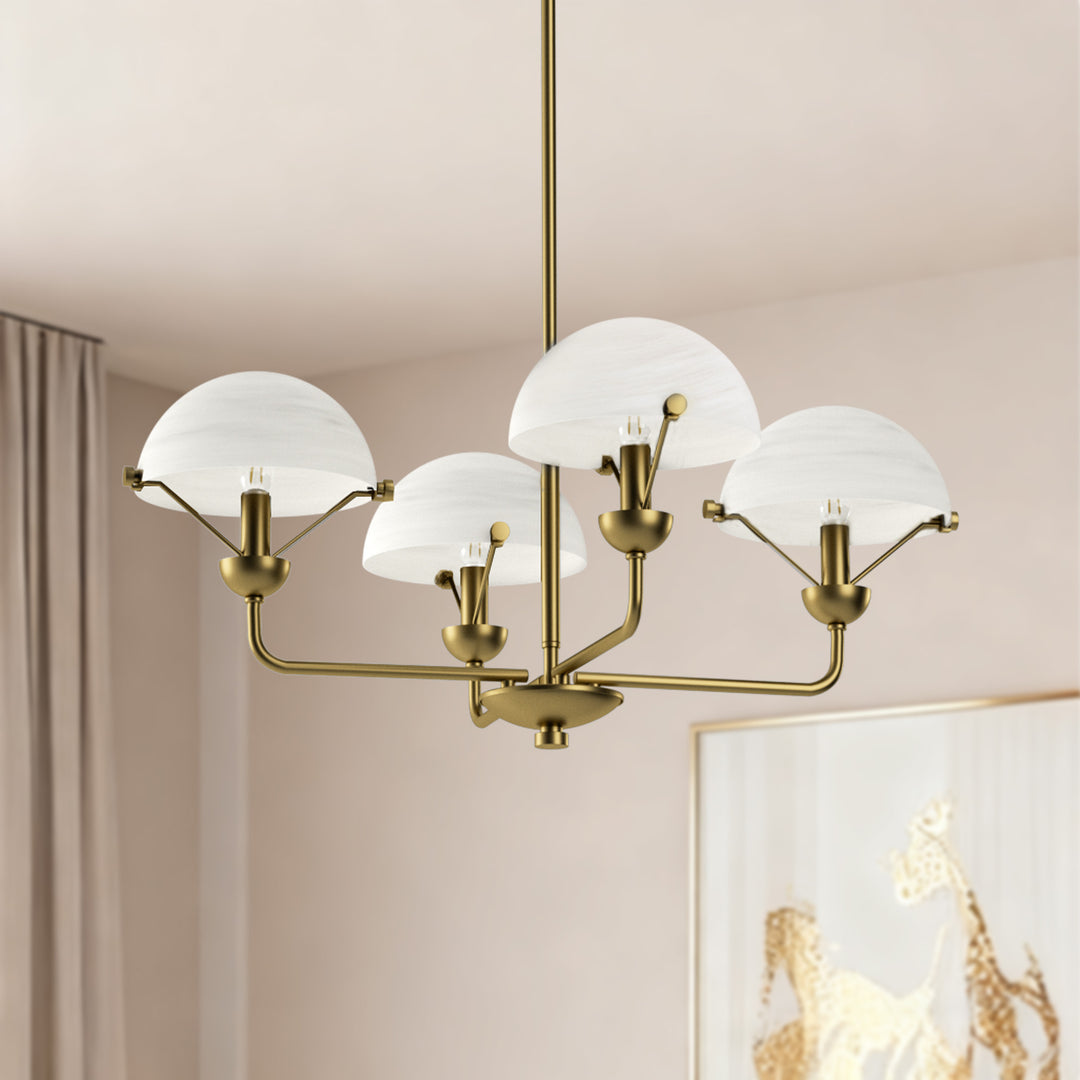 Glimmer 4-Light 28"W Modern/Traditional Chandelier With Black/Gold Metal,Feature Glass/Metal Shade For Dining Room Or Kitchen Island #29033