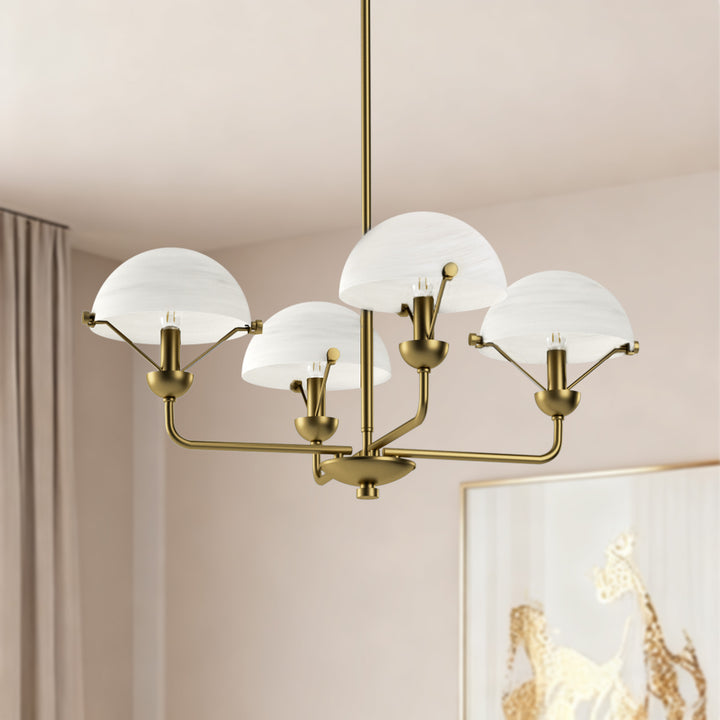 Glimmer 4-Light 28"W Modern/Traditional Chandelier With Black/Gold Metal,Feature Glass/Metal Shade For Dining Room Or Kitchen Island #29033