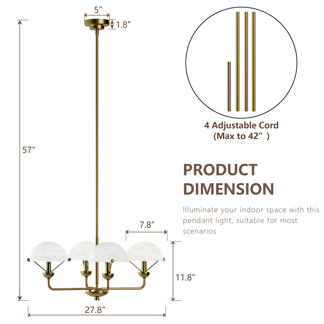 Glimmer 4-Light 28"W Modern/Traditional Chandelier With Black/Gold Metal,Feature Glass/Metal Shade For Dining Room Or Kitchen Island #29033