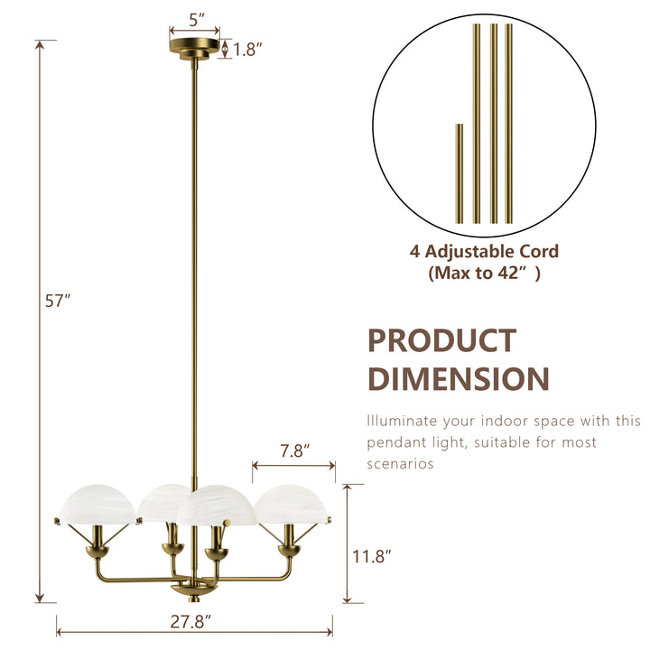 Glimmer 4-Light 28"W Modern/Traditional Chandelier With Black/Gold Metal,Feature Glass/Metal Shade For Dining Room Or Kitchen Island #29033