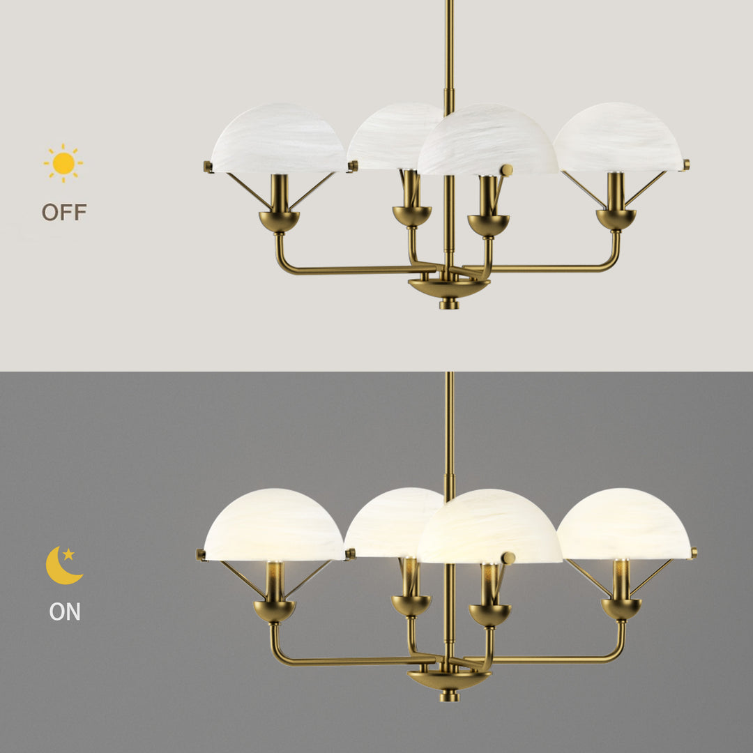 Glimmer 4-Light 28"W Modern/Traditional Chandelier With Black/Gold Metal,Feature Glass/Metal Shade For Dining Room Or Kitchen Island #29033