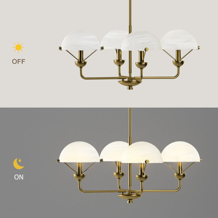 Glimmer 4-Light 28"W Modern/Traditional Chandelier With Black/Gold Metal,Feature Glass/Metal Shade For Dining Room Or Kitchen Island #29033