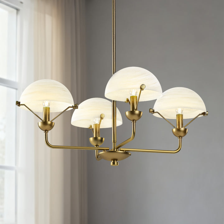 Glimmer 4-Light 28"W Modern/Traditional Chandelier With Black/Gold Metal,Feature Glass/Metal Shade For Dining Room Or Kitchen Island #29033