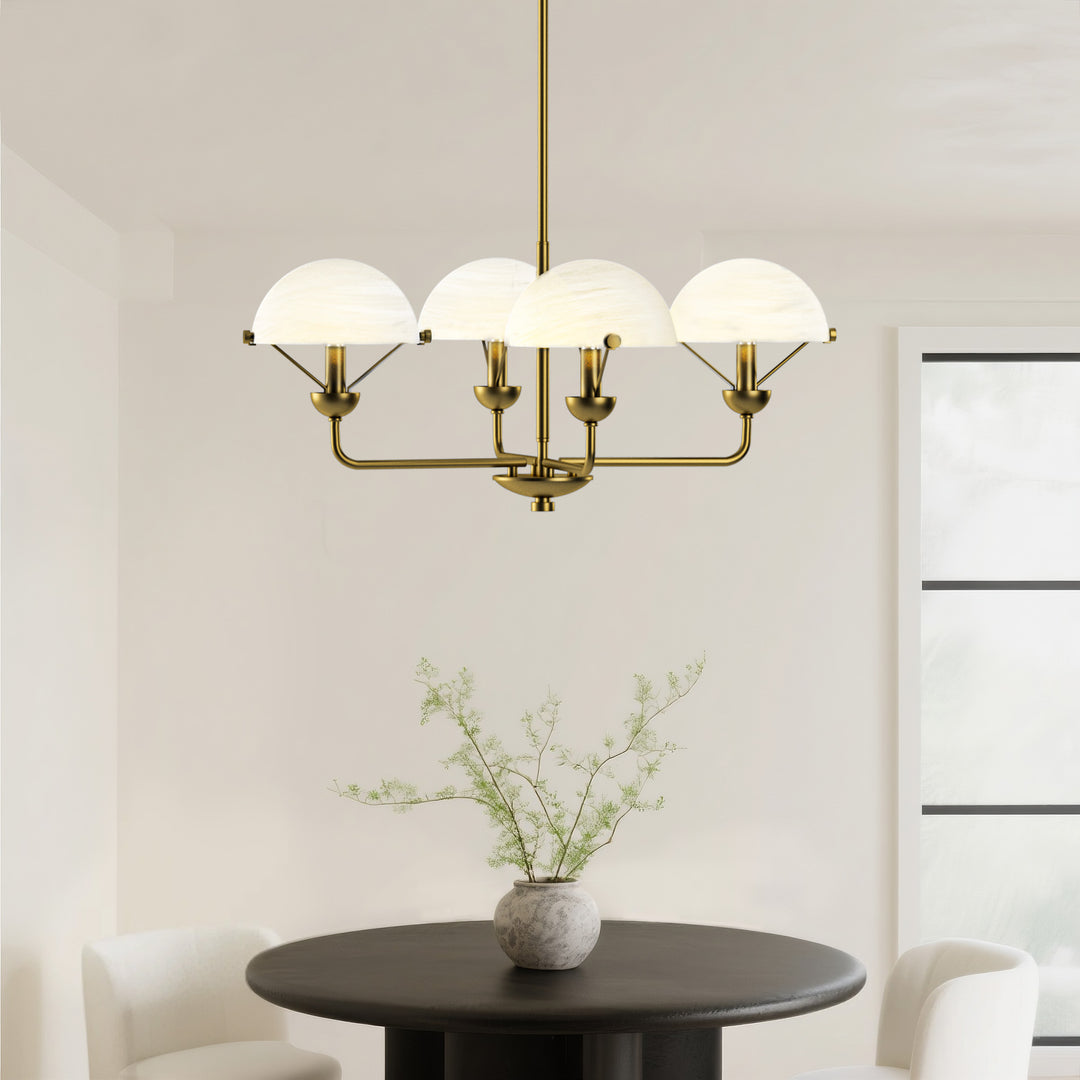 Glimmer 4-Light 28"W Modern/Traditional Chandelier With Black/Gold Metal,Feature Glass/Metal Shade For Dining Room Or Kitchen Island #29033