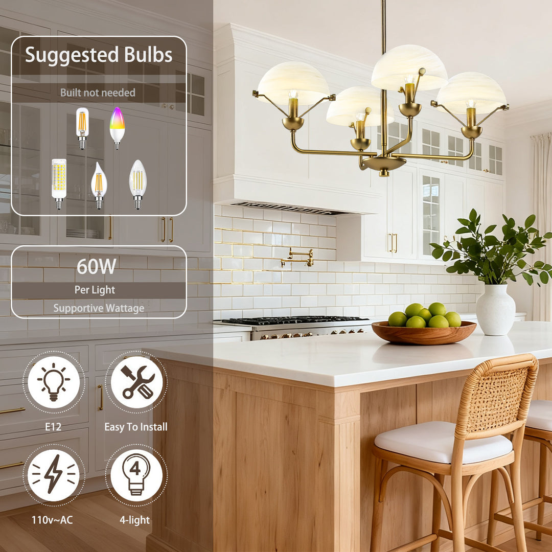 Glimmer 4-Light 28"W Modern/Traditional Chandelier With Black/Gold Metal,Feature Glass/Metal Shade For Dining Room Or Kitchen Island #29033