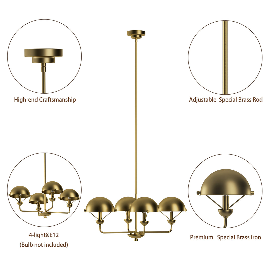 Glimmer 4-Light 28"W Modern/Traditional Chandelier With Black/Gold Metal,Feature Glass/Metal Shade For Dining Room Or Kitchen Island #29033