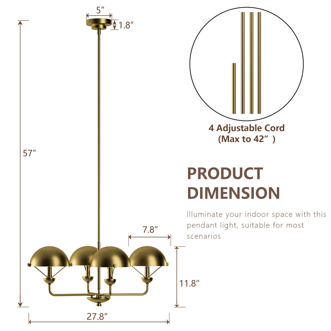 Glimmer 4-Light 28"W Modern/Traditional Chandelier With Black/Gold Metal,Feature Glass/Metal Shade For Dining Room Or Kitchen Island #29033