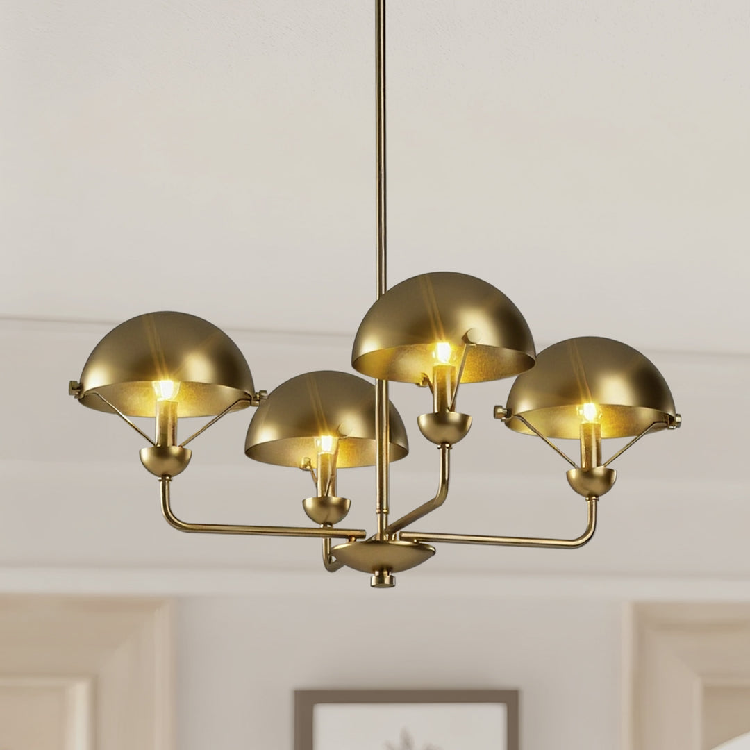 Glimmer 4-Light 28"W Modern/Traditional Chandelier With Black/Gold Metal,Feature Glass/Metal Shade For Dining Room Or Kitchen Island #29033