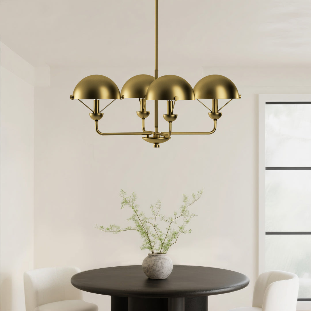 Glimmer 4-Light 28"W Modern/Traditional Chandelier With Black/Gold Metal,Feature Glass/Metal Shade For Dining Room Or Kitchen Island #29033