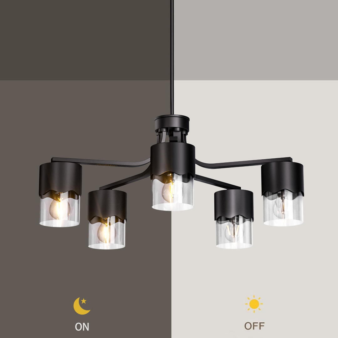 Glimmer 5-light 28"w Gold/black/nickel Modern/traditional Spider Chandelier With Clear Glass Shades For Dining Room Or Kitchen #29034