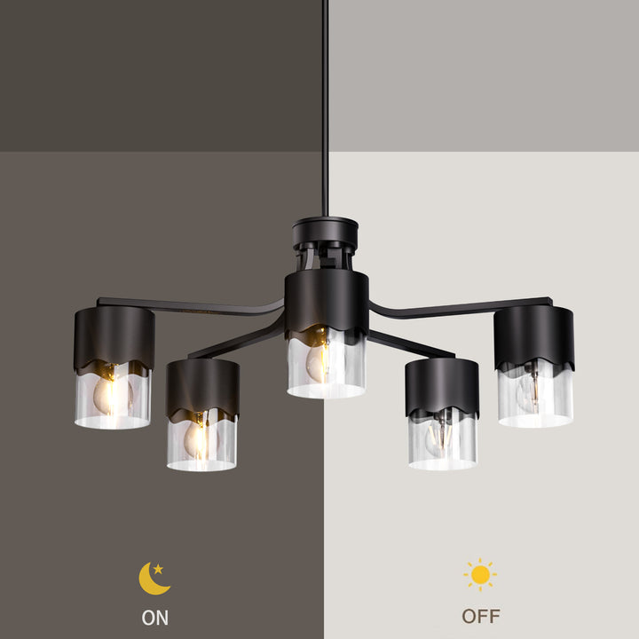 Glimmer 5-light 28"w Gold/black/nickel Modern/traditional Spider Chandelier With Clear Glass Shades For Dining Room Or Kitchen #29034