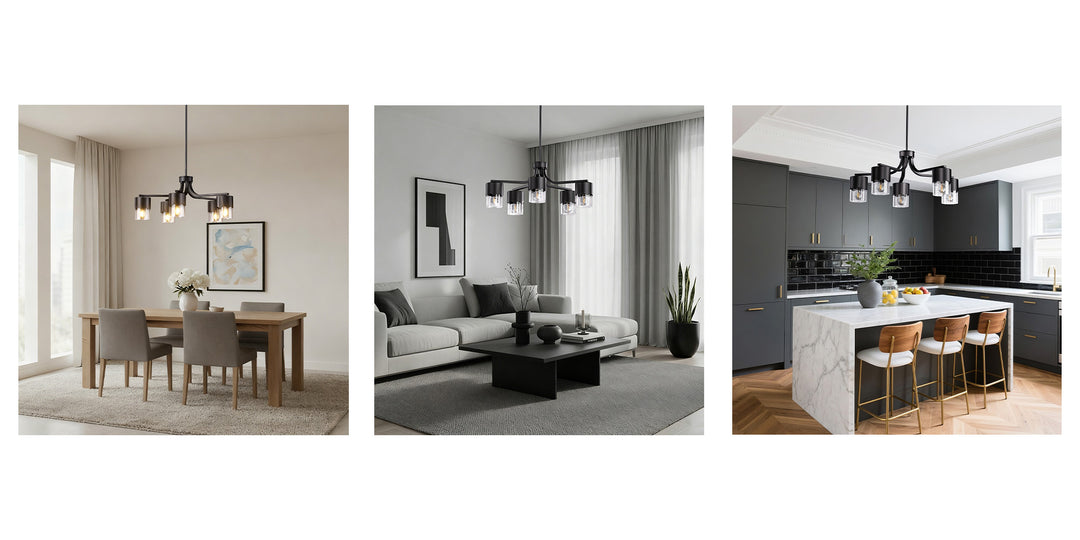 Glimmer 5-light 28"w Gold/black/nickel Modern/traditional Spider Chandelier With Clear Glass Shades For Dining Room Or Kitchen #29034