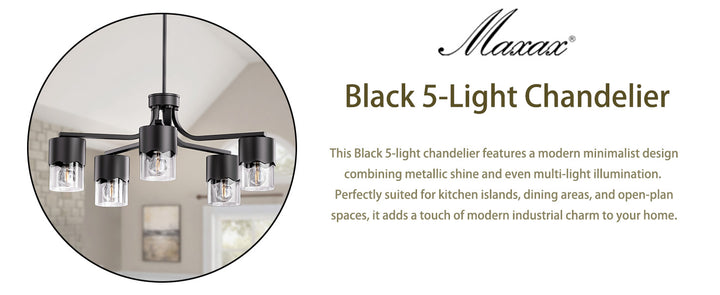 Glimmer 5-light 28"w Gold/black/nickel Modern/traditional Spider Chandelier With Clear Glass Shades For Dining Room Or Kitchen #29034