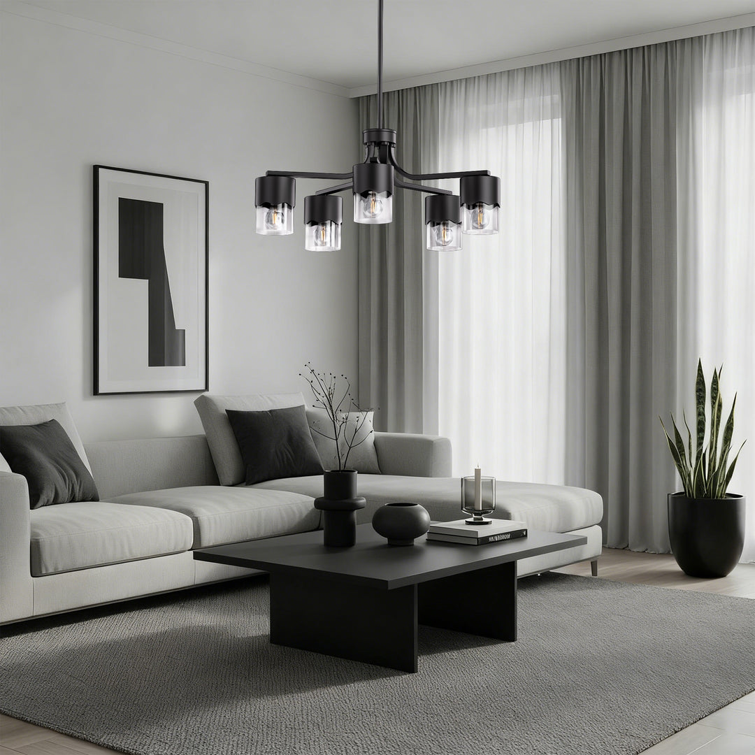 Glimmer 5-light 28"w Gold/black/nickel Modern/traditional Spider Chandelier With Clear Glass Shades For Dining Room Or Kitchen #29034