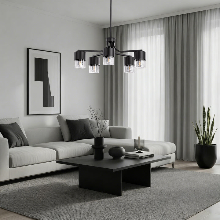 Glimmer 5-light 28"w Gold/black/nickel Modern/traditional Spider Chandelier With Clear Glass Shades For Dining Room Or Kitchen #29034