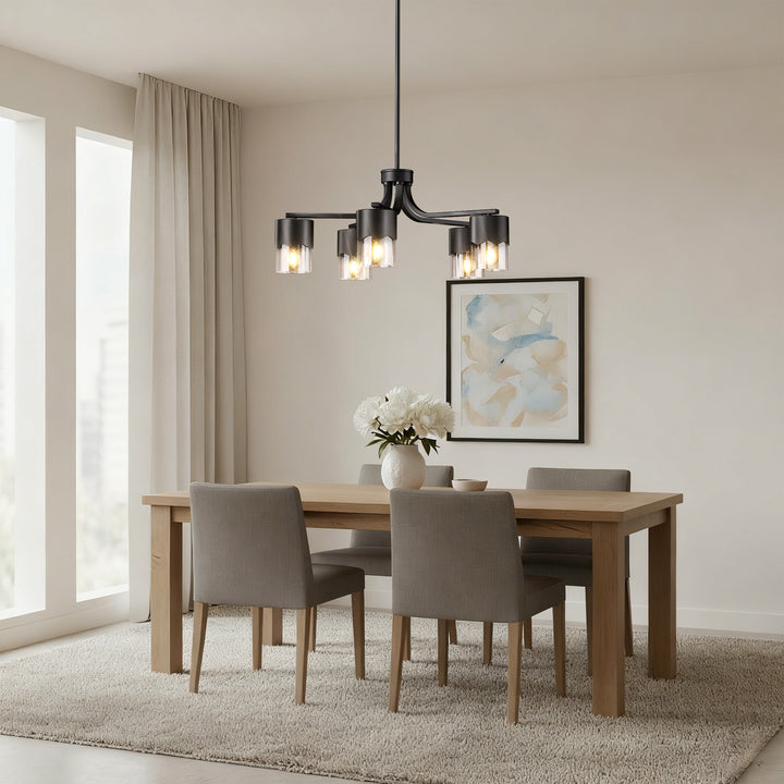 Glimmer 5-light 28"w Gold/black/nickel Modern/traditional Spider Chandelier With Clear Glass Shades For Dining Room Or Kitchen #29034