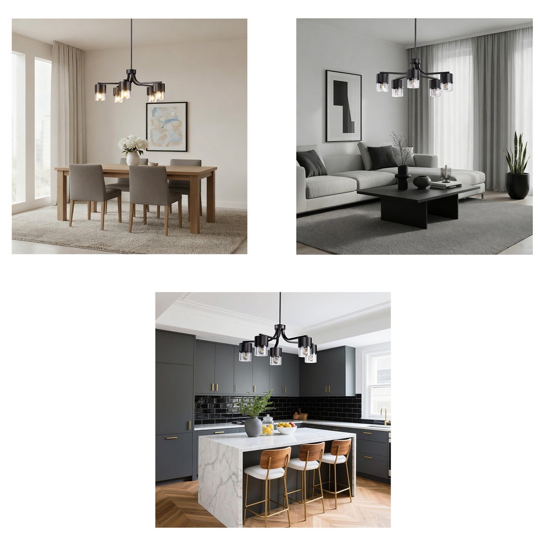 Glimmer 5-light 28"w Gold/black/nickel Modern/traditional Spider Chandelier With Clear Glass Shades For Dining Room Or Kitchen #29034