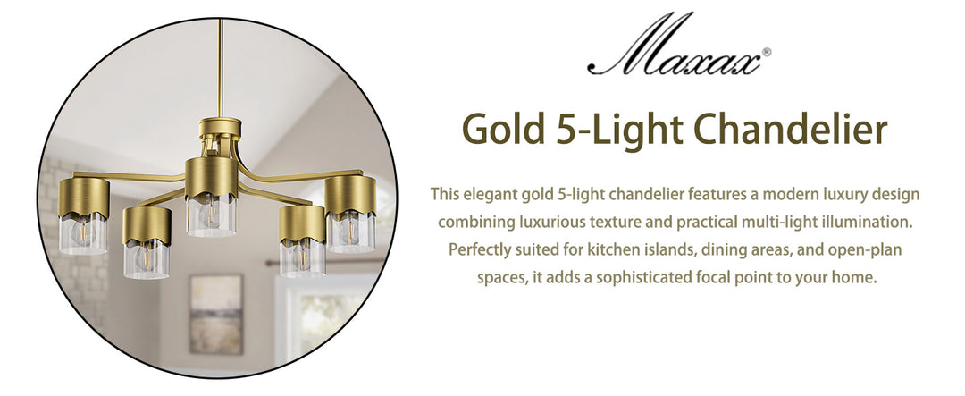 Glimmer 5-light 28"w Gold/black/nickel Modern/traditional Spider Chandelier With Clear Glass Shades For Dining Room Or Kitchen #29034