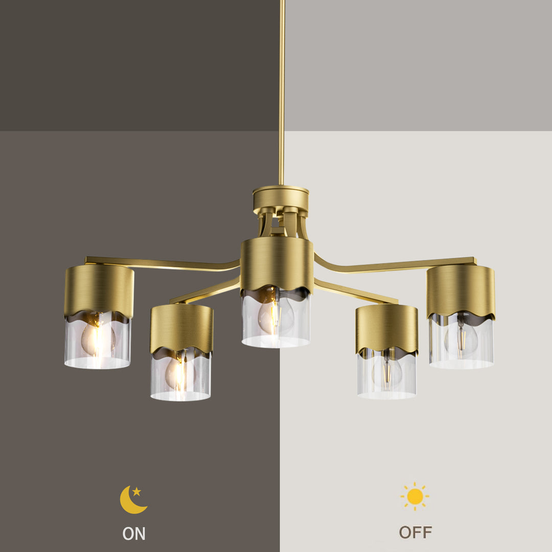 Glimmer 5-light 28"w Gold/black/nickel Modern/traditional Spider Chandelier With Clear Glass Shades For Dining Room Or Kitchen #29034