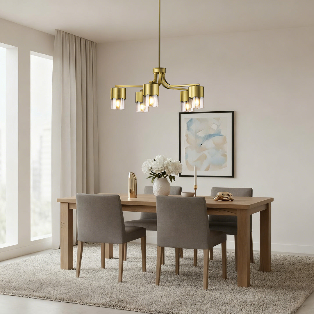 Glimmer 5-light 28"w Gold/black/nickel Modern/traditional Spider Chandelier With Clear Glass Shades For Dining Room Or Kitchen #29034