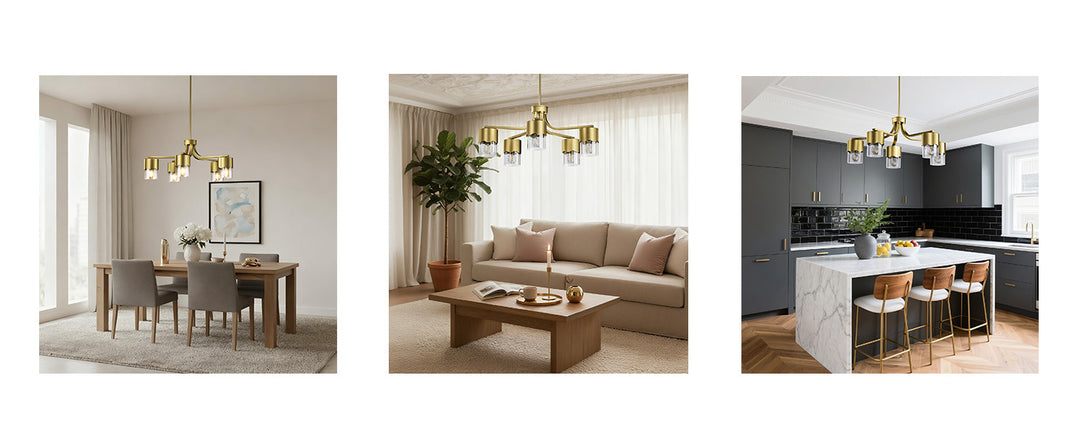 Glimmer 5-light 28"w Gold/black/nickel Modern/traditional Spider Chandelier With Clear Glass Shades For Dining Room Or Kitchen #29034