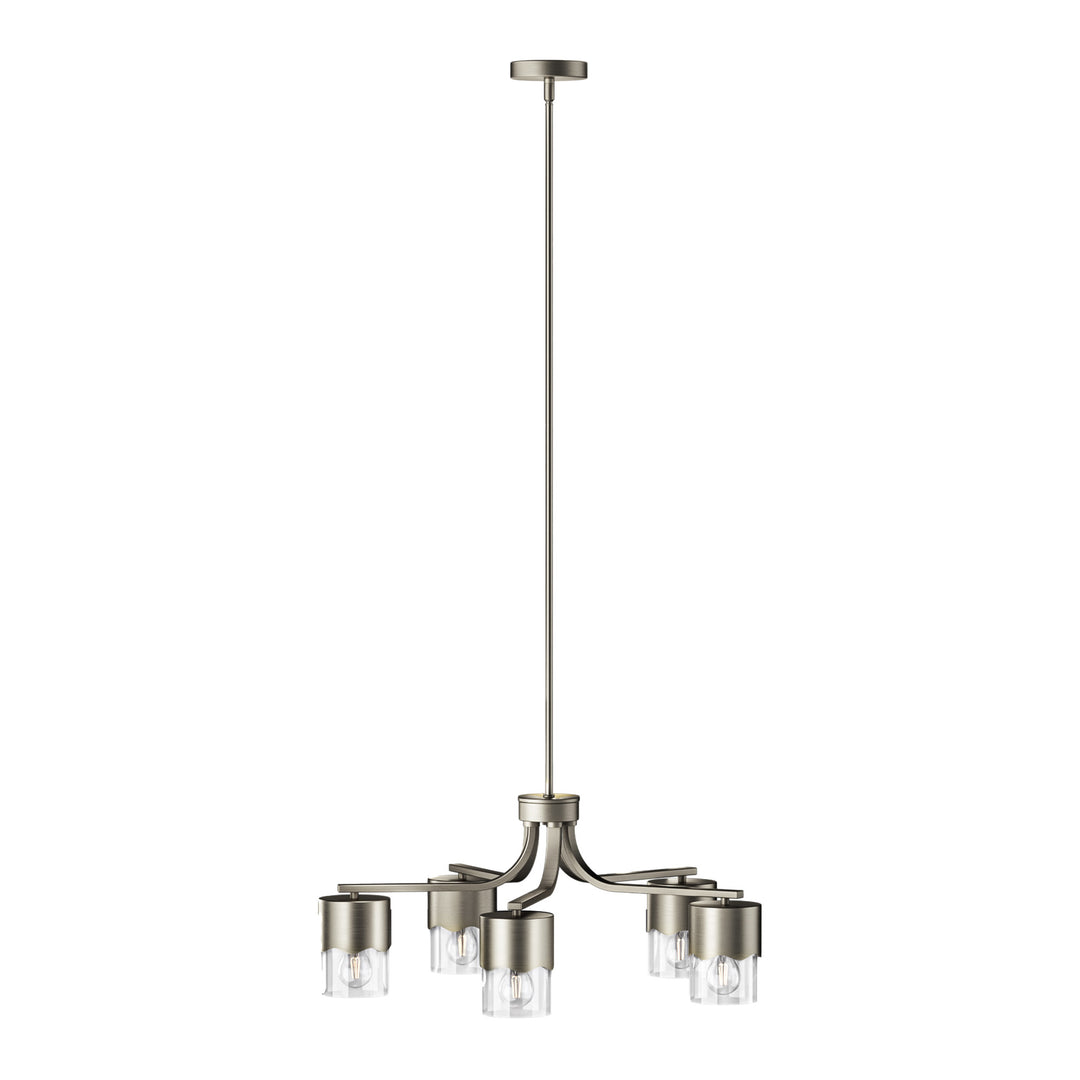 Glimmer 5-light 28"w Gold/black/nickel Modern/traditional Spider Chandelier With Clear Glass Shades For Dining Room Or Kitchen #29034
