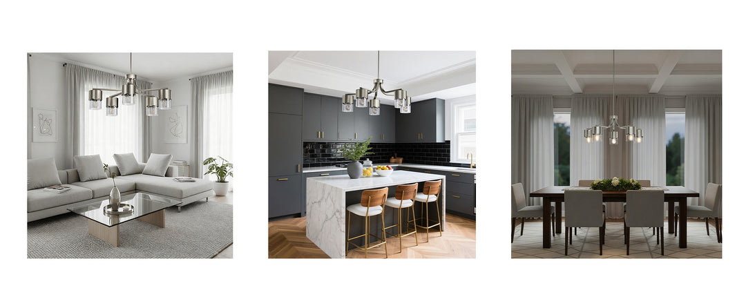 Glimmer 5-light 28"w Gold/black/nickel Modern/traditional Spider Chandelier With Clear Glass Shades For Dining Room Or Kitchen #29034