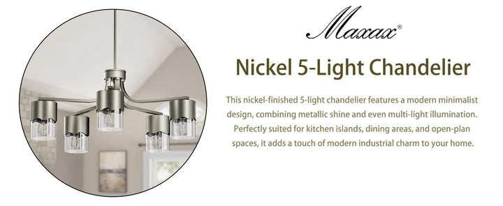 Glimmer 5-light 28"w Gold/black/nickel Modern/traditional Spider Chandelier With Clear Glass Shades For Dining Room Or Kitchen #29034