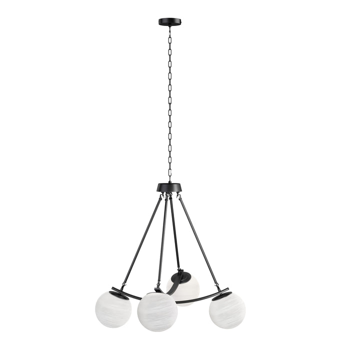 Nimbus 4-light 33"w Black/brass Modern Chandelier For Dining Room Or Kitchen Island,feature Frosted Globe Glass Shades #29035
