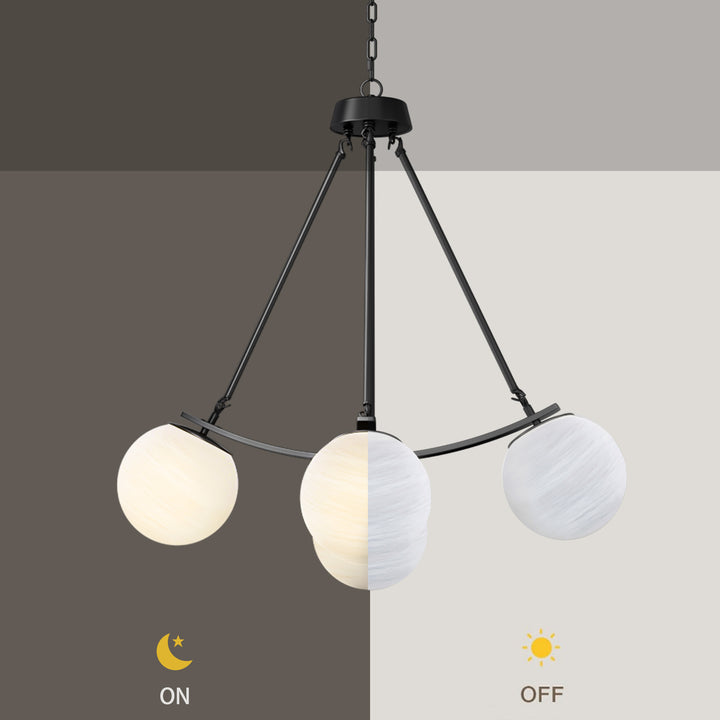 Nimbus 4-light 33"w Black/brass Modern Chandelier For Dining Room Or Kitchen Island,feature Frosted Globe Glass Shades #29035