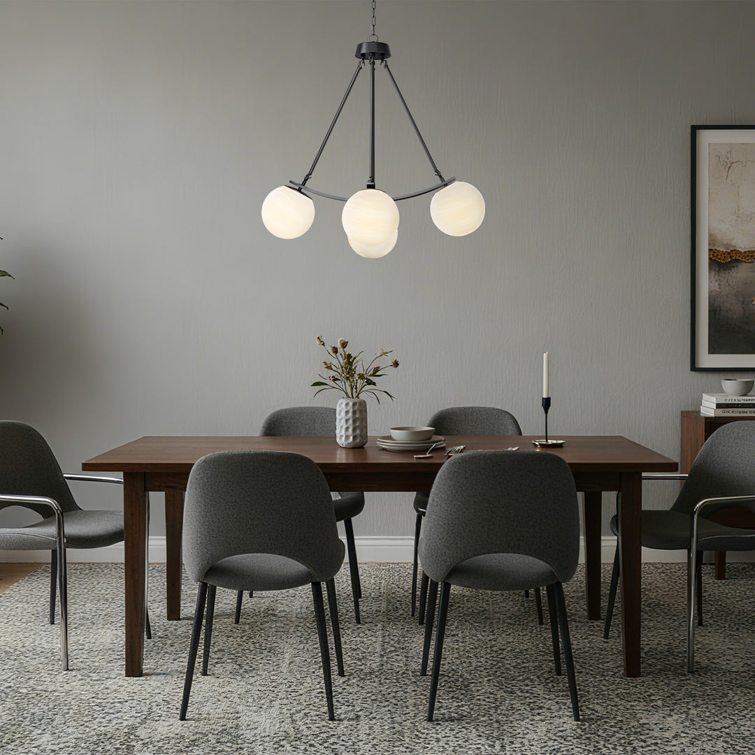 Nimbus 4-light 33"w Black/brass Modern Chandelier For Dining Room Or Kitchen Island,feature Frosted Globe Glass Shades #29035