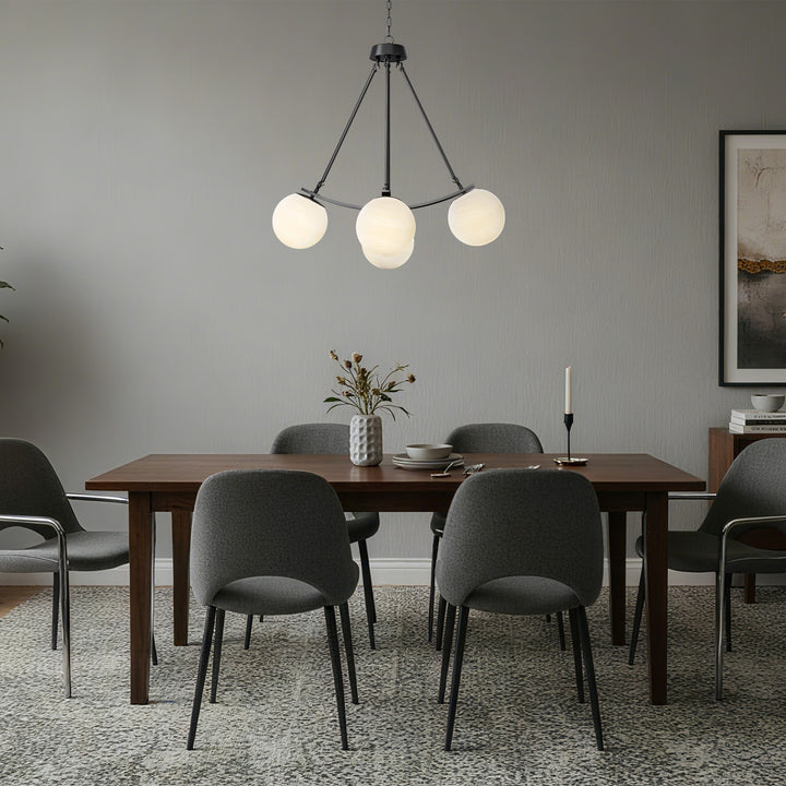 Nimbus 4-light 33"w Black/brass Modern Chandelier For Dining Room Or Kitchen Island,feature Frosted Globe Glass Shades #29035