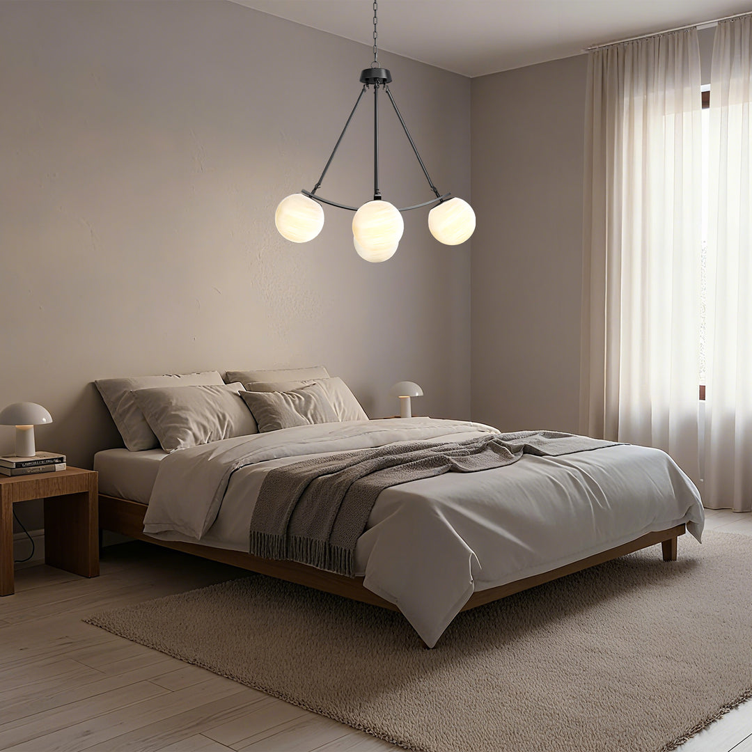 Nimbus 4-light 33"w Black/brass Modern Chandelier For Dining Room Or Kitchen Island,feature Frosted Globe Glass Shades #29035