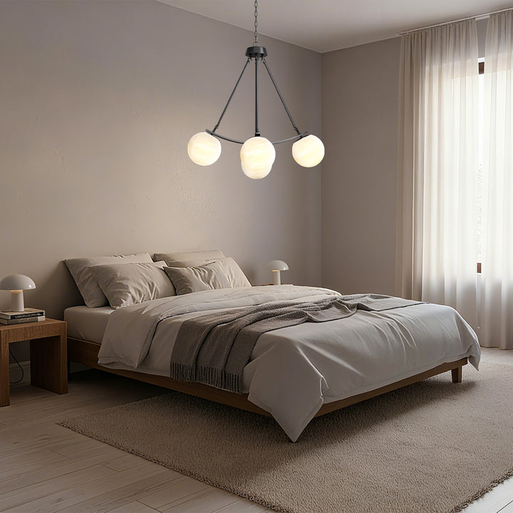 Nimbus 4-light 33"w Black/brass Modern Chandelier For Dining Room Or Kitchen Island,feature Frosted Globe Glass Shades #29035